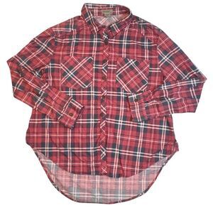 Passport Top Womens 2X Pink Plaid Button Up Tunic High Low Preppy Casual Blouse